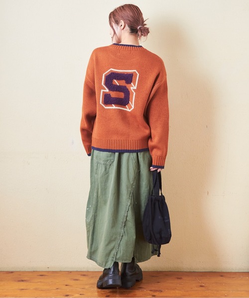 CUBE SUGAR（キューブシュガー）の「ループジャガードモチーフ柄プルオーバーニット（ニット/セーター・レディース・ネイビー/オレンジ/カーキ・M）」の6枚目の写真