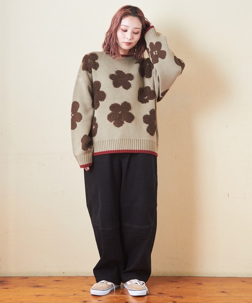 CUBE SUGAR（キューブシュガー）の「ループジャガードモチーフ柄プルオーバーニット（ニット/セーター・レディース・ネイビー/オレンジ/カーキ・M）」の7枚目の写真