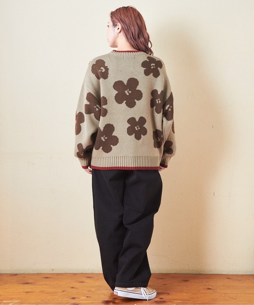 CUBE SUGAR（キューブシュガー）の「ループジャガードモチーフ柄プルオーバーニット（ニット/セーター・レディース・ネイビー/オレンジ/カーキ・M）」の9枚目の写真