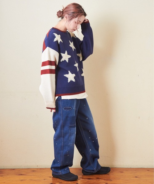 CUBE SUGAR（キューブシュガー）の「ループジャガードモチーフ柄プルオーバーニット（ニット/セーター・レディース・ネイビー/オレンジ/カーキ・M）」の12枚目の写真