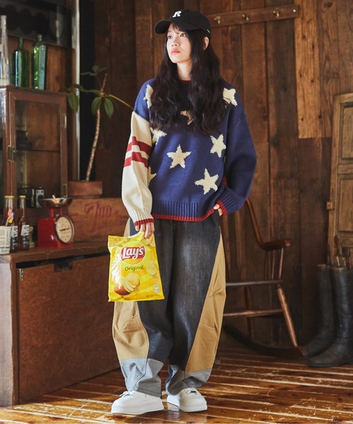 CUBE SUGAR（キューブシュガー）の「ループジャガードモチーフ柄プルオーバーニット（ニット/セーター・レディース・ネイビー/オレンジ/カーキ・M）」の10枚目の写真