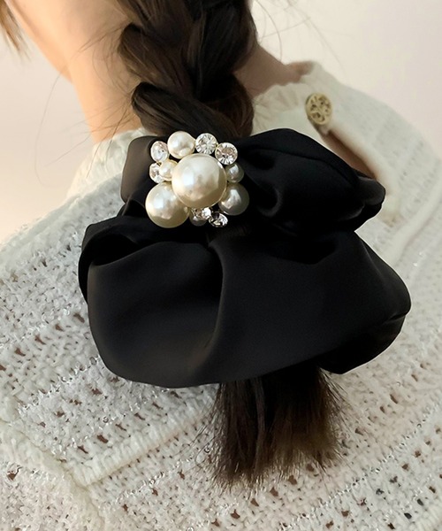 セール】パール＆ビジュー サテンシュシュ（シュシュ