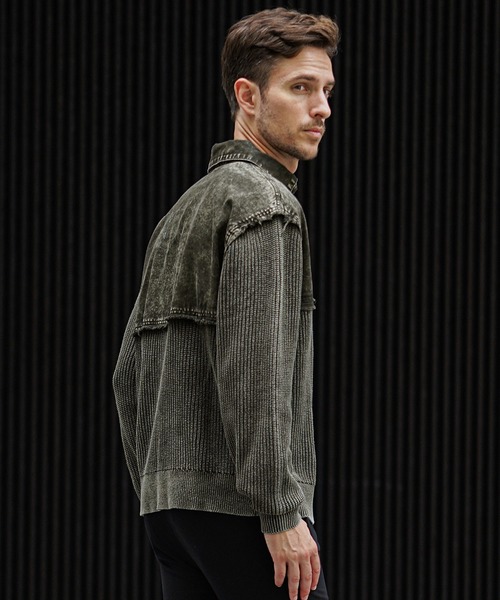 SOMEDIFF】硫化染めポロニット メンズ ポロシャツ ニットセーター