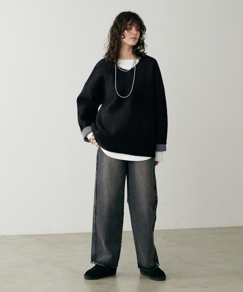 LARUTA(ラルータ)の「【LARUTA】フェレットタッチシャギー接結2WAYニット(ニット/セーター・レディース・チャコールグレー/グレイッシュベージュ/ブラック/ピンク・FREE)」の22枚目の写真
