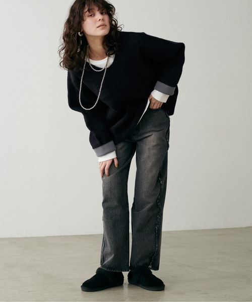 LARUTA(ラルータ)の「【LARUTA】フェレットタッチシャギー接結2WAYニット(ニット/セーター・レディース・チャコールグレー/グレイッシュベージュ/ブラック/ピンク・FREE)」の21枚目の写真