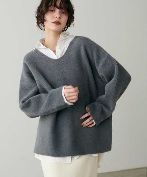 LARUTA(ラルータ)の「【LARUTA】フェレットタッチシャギー接結2WAYニット(ニット/セーター・レディース・チャコールグレー/グレイッシュベージュ/ブラック/ピンク・FREE)」の8枚目の写真