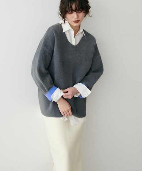 LARUTA(ラルータ)の「【LARUTA】フェレットタッチシャギー接結2WAYニット(ニット/セーター・レディース・チャコールグレー/グレイッシュベージュ/ブラック/ピンク・FREE)」の5枚目の写真