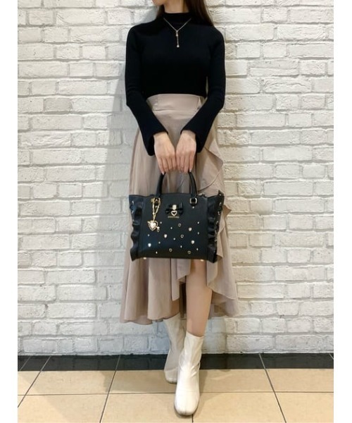 サイドレースアップリボンビジューフラッター（ハンドバッグ