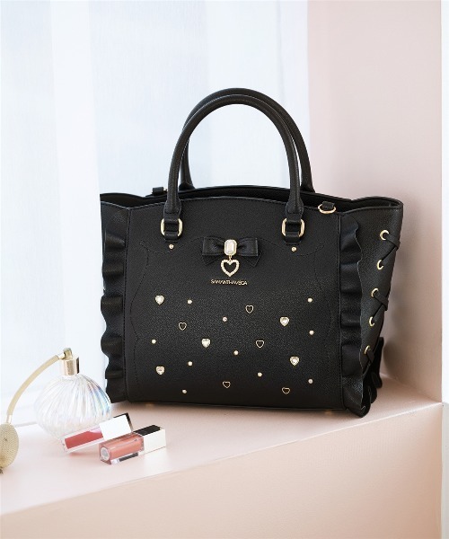 【限界値下げ】SAMANTHAVEGAサイドレースアップリボンビジューフラッター Samantha Vega ハンドバッグ サイドレースアップリボンビジュー