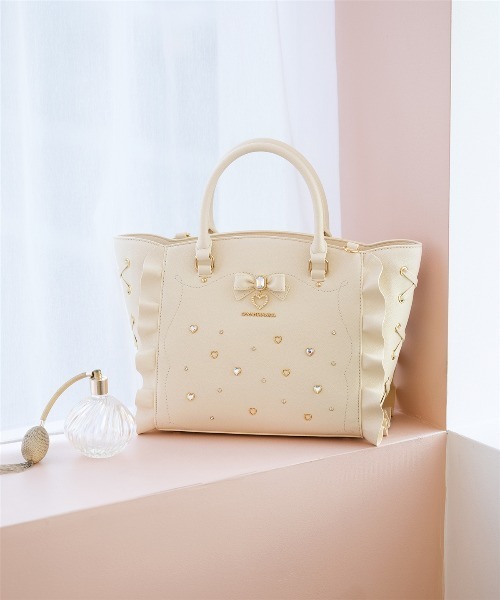 サイドレースアップリボンビジューフラッター（ハンドバッグ