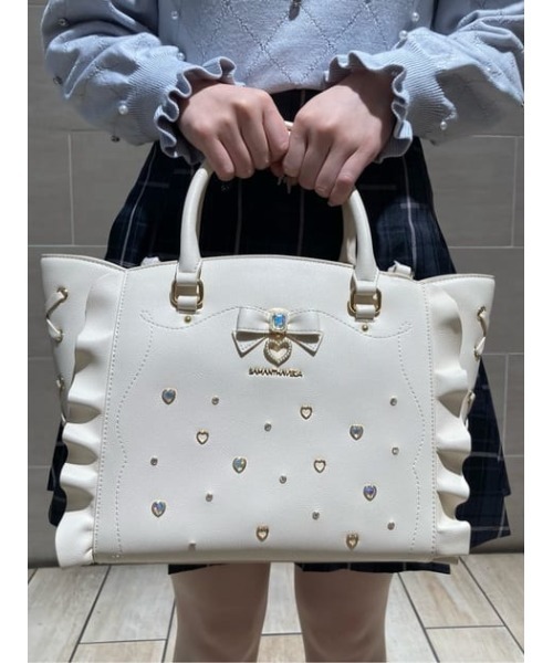 サイドレースアップリボンビジューフラッター（ハンドバッグ