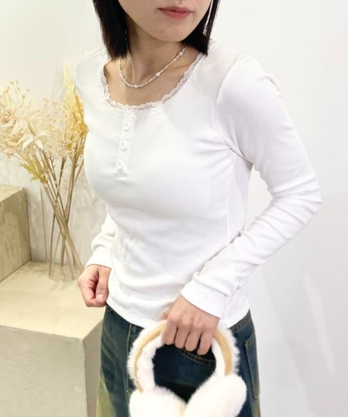 mebole(メボレ)の「レースラウンドネックシャツ(Tシャツ/カットソー・レディース・ホワイト/グレー/ブラック・FREE)」の8枚目の写真