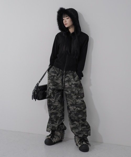 パーカー 「 ３color 」ファーフードジップアップパーカー ／ fur zipup hoodie レディース me+em select（ミームセレクト）の「【 3color 】ファーフード