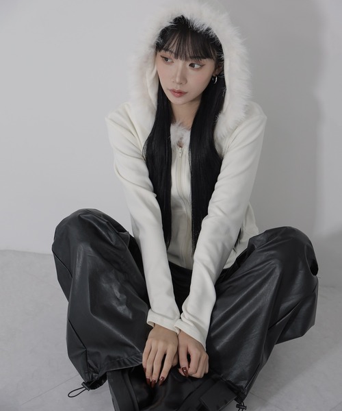 【THEAIRTOWN】ファーフードジップアップパーカー セール】【 3color 】ファーフードジップアップパーカー ／ fur