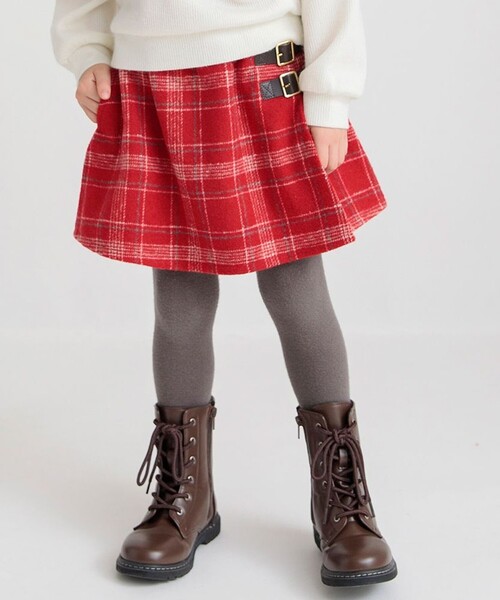 BRANSHES(ブランシェス)の「シャギーチェックスカート(スカート・キッズ・レッド/ブルー・90/100/110/120/130/140/150)」の1枚目の写真