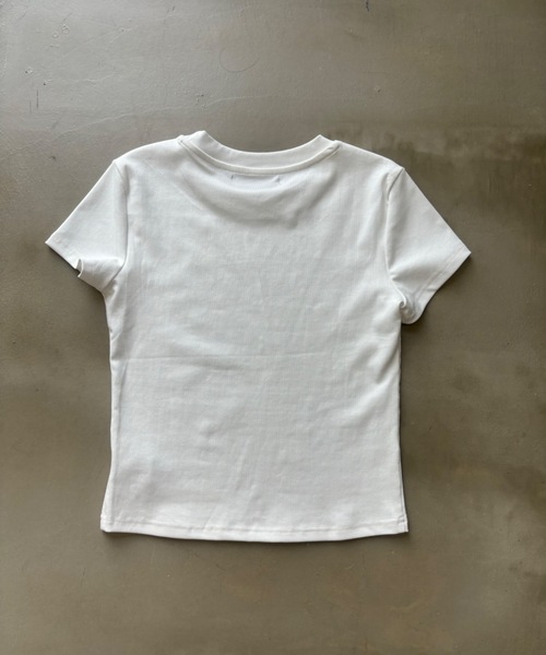 SHAGGIE(シャギー)の「フロックプリントミニタイトTEEシャツ(Tシャツ/カットソー・レディース・ブラック/グレー/ライトブルー/ホワイト/ピンク・FREE)」の11枚目の写真