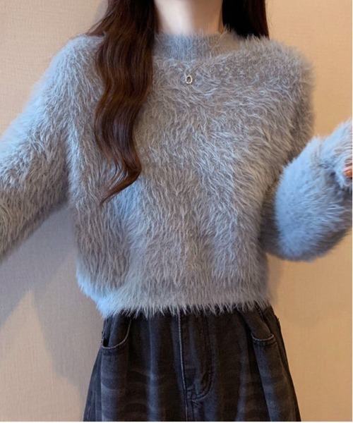 gossip!ロサンゼルス(ゴシップロサンゼルス)の「フェザーヤーンバルーンフリンジシンプルカジュアルニットプルオーバー(ニット/セーター・レディース・ブラック/ホワイト/ライトグレー/ライトグリーン/ピンク・FREE)」の8枚目の写真