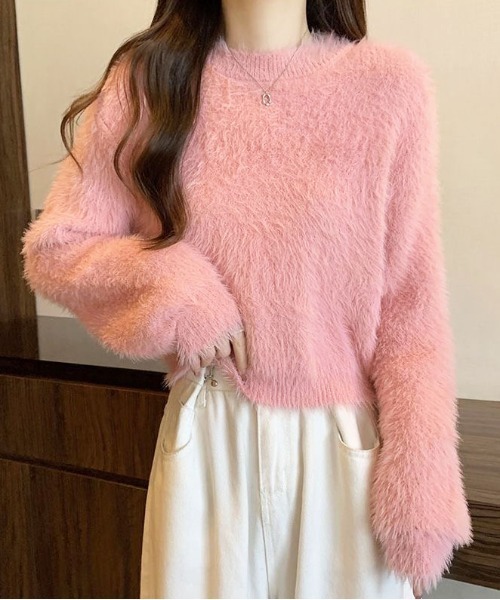 gossip!ロサンゼルス(ゴシップロサンゼルス)の「フェザーヤーンバルーンフリンジシンプルカジュアルニットプルオーバー(ニット/セーター・レディース・ブラック/ホワイト/ライトグレー/ライトグリーン/ピンク・FREE)」の11枚目の写真