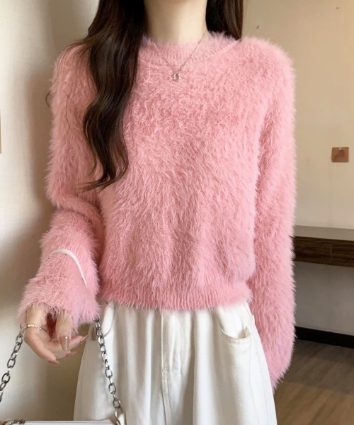 gossip!ロサンゼルス(ゴシップロサンゼルス)の「フェザーヤーンバルーンフリンジシンプルカジュアルニットプルオーバー(ニット/セーター・レディース・ブラック/ホワイト/ライトグレー/ライトグリーン/ピンク・FREE)」の15枚目の写真