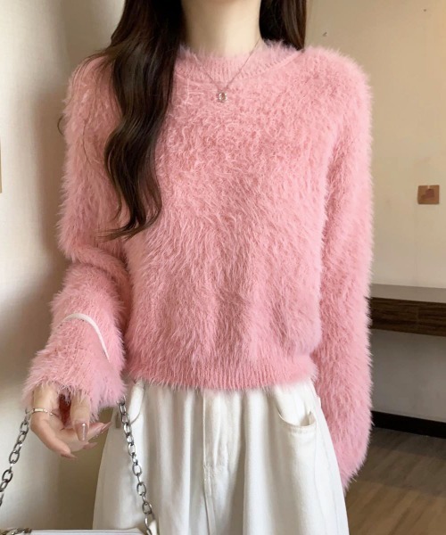 gossip!ロサンゼルス(ゴシップロサンゼルス)の「フェザーヤーンバルーンフリンジシンプルカジュアルニットプルオーバー(ニット/セーター・レディース・ブラック/ホワイト/ライトグレー/ライトグリーン/ピンク・FREE)」の16枚目の写真