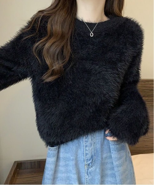 gossip!ロサンゼルス(ゴシップロサンゼルス)の「フェザーヤーンバルーンフリンジシンプルカジュアルニットプルオーバー(ニット/セーター・レディース・ブラック/ホワイト/ライトグレー/ライトグリーン/ピンク・FREE)」の19枚目の写真