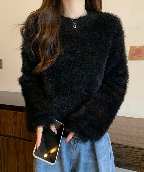 gossip!ロサンゼルス(ゴシップロサンゼルス)の「フェザーヤーンバルーンフリンジシンプルカジュアルニットプルオーバー(ニット/セーター・レディース・ブラック/ホワイト/ライトグレー/ライトグリーン/ピンク・FREE)」の20枚目の写真