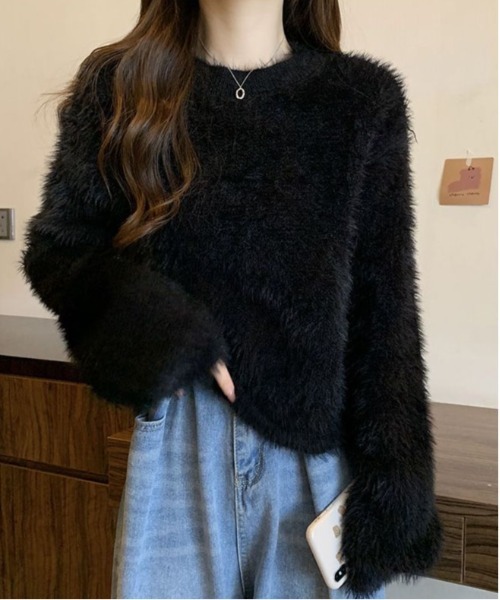 gossip!ロサンゼルス(ゴシップロサンゼルス)の「フェザーヤーンバルーンフリンジシンプルカジュアルニットプルオーバー(ニット/セーター・レディース・ブラック/ホワイト/ライトグレー/ライトグリーン/ピンク・FREE)」の21枚目の写真