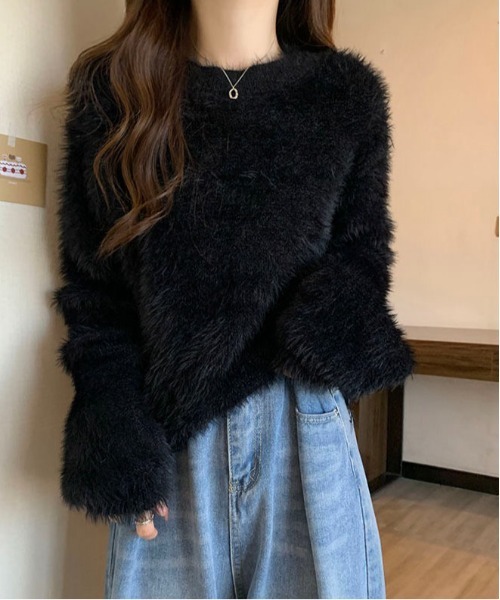 gossip!ロサンゼルス(ゴシップロサンゼルス)の「フェザーヤーンバルーンフリンジシンプルカジュアルニットプルオーバー(ニット/セーター・レディース・ブラック/ホワイト/ライトグレー/ライトグリーン/ピンク・FREE)」の22枚目の写真