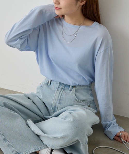 PUAL CE CIN（ピュアルセシン）の「コットンシアーカットソー（Tシャツ/カットソー・レディース・イエロー/ピンク/オフホワイト/ブラック/サックスブルー・FREE）」の4枚目の写真