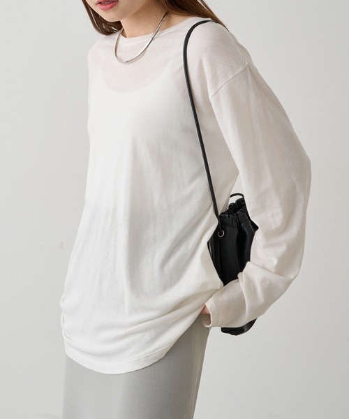 PUAL CE CIN（ピュアルセシン）の「コットンシアーカットソー（Tシャツ/カットソー・レディース・イエロー/ピンク/オフホワイト/ブラック/サックスブルー・FREE）」の9枚目の写真