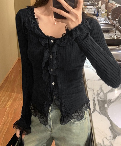 Lace Ladies（レースレディース）の「レース フリル リブ ニットカーディガン（カーディガン/ボレロ・レディース・ベージュ/ブラック/アイボリー・FREE）」の17枚目の写真