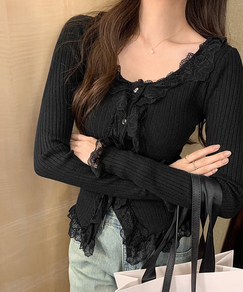 Lace Ladies（レースレディース）の「レース フリル リブ ニットカーディガン（カーディガン/ボレロ・レディース・ベージュ/ブラック/アイボリー・FREE）」の20枚目の写真