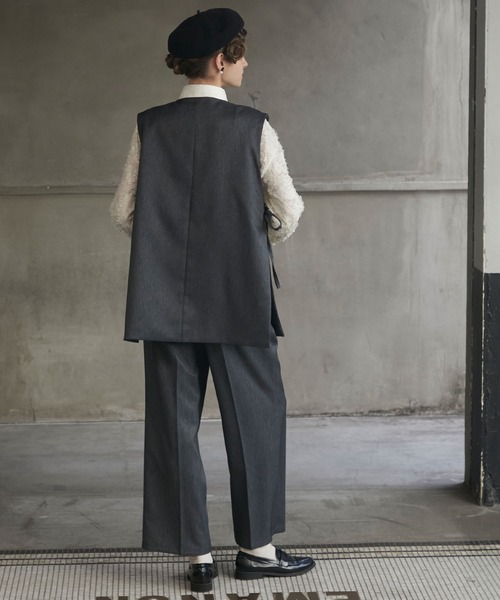 BONLECILL noir（ボンルシールノワール）の「【BONLECILL noir】サイドリボンノーカラーベスト＆センタープレススラックス（パンツドレス・レディース・チャコールグレー/ベージュ/ネイビー/ブラック・M-L/S-M/S/M/L）」の14枚目の写真