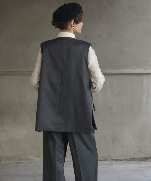 BONLECILL noir（ボンルシールノワール）の「【BONLECILL noir】サイドリボンノーカラーベスト＆センタープレススラックス（パンツドレス・レディース・チャコールグレー/ベージュ/ネイビー/ブラック・M-L/S-M/S/M/L）」の19枚目の写真