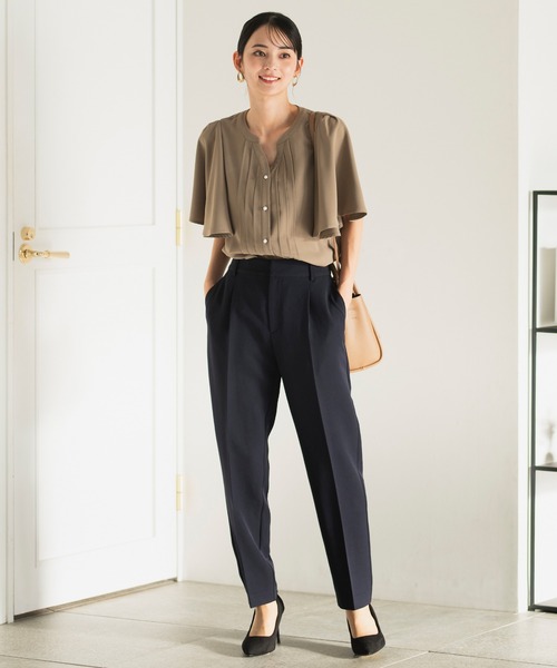 CELEN(セレン)の「【オフィスカジュアル/洗える】フレアスリーブピンタックブラウス 半袖(シャツ/ブラウス・レディース・グレー系その他/オフホワイト/ピンクベージュ/ブラック・S/ST/LT/L/M/MT)」の21枚目の写真