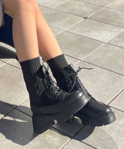 超美品☆23.5㎝ ヒルズアベニュー ブラック×ピンク 厚底 ソックスブーツ 超美品☆23.5㎝ ヒルズアベニュー ブラック×ピンク 厚底