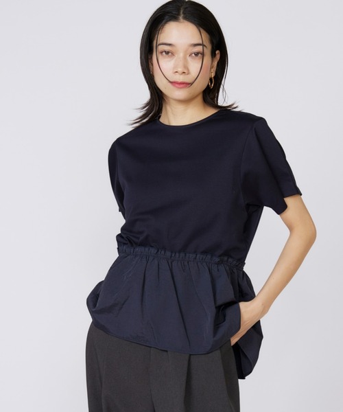 INED（イネド）の「スーピマコットン ドッキングペプラムカットソー（Tシャツ/カットソー・レディース・ホワイト/ネイビー/オフホワイト/サックスブルー・9号/11号）」の4枚目の写真