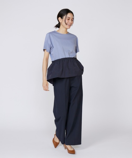 INED（イネド）の「スーピマコットン ドッキングペプラムカットソー（Tシャツ/カットソー・レディース・ホワイト/ネイビー/オフホワイト/サックスブルー・9号/11号）」の7枚目の写真