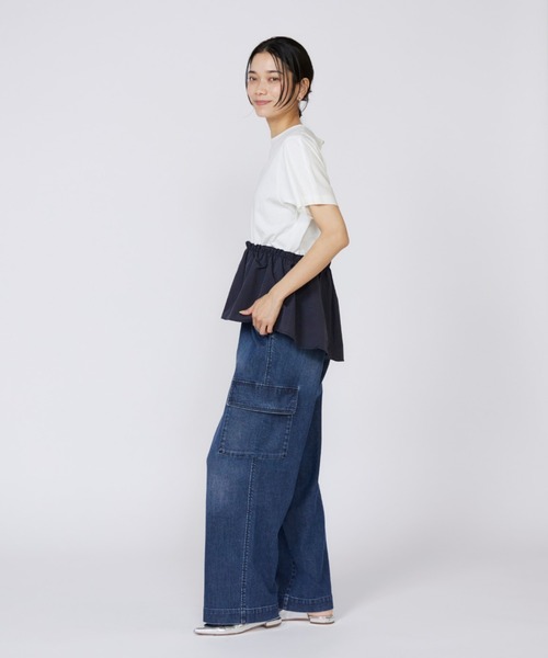 INED（イネド）の「スーピマコットン ドッキングペプラムカットソー（Tシャツ/カットソー・レディース・ホワイト/ネイビー/オフホワイト/サックスブルー・9号/11号）」の15枚目の写真