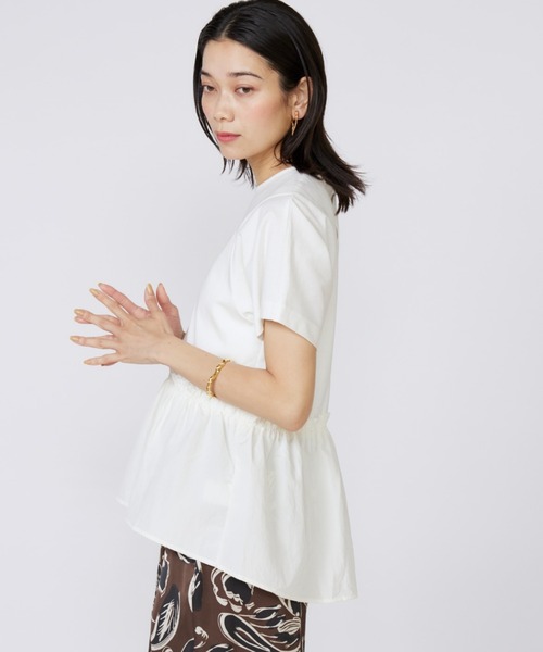 INED（イネド）の「スーピマコットン ドッキングペプラムカットソー（Tシャツ/カットソー・レディース・ホワイト/ネイビー/オフホワイト/サックスブルー・9号/11号）」の16枚目の写真