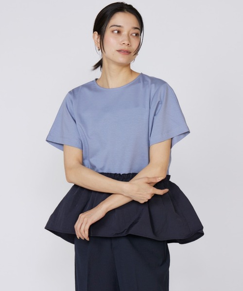 INED（イネド）の「スーピマコットン ドッキングペプラムカットソー（Tシャツ/カットソー・レディース・ホワイト/ネイビー/オフホワイト/サックスブルー・9号/11号）」の18枚目の写真