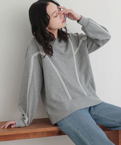 n'OrLABEL（ノアールレーベル）の「『裏毛テープデザインスウェット』（スウェット・レディース・カーキ/オートミール/杢グレー/ブラック・2/1）」の6枚目の写真