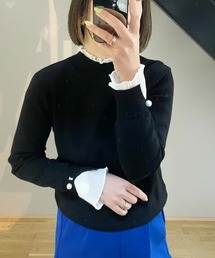 袖・襟シフォンプリーツニットトップス