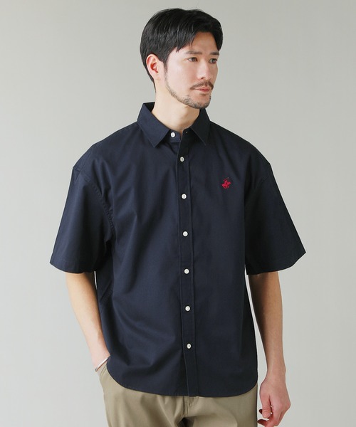 BEVERLY HILLS POLO CLUB(ビバリーヒルズポロクラブ)の「BEVERLY HILLS POLO CLUB ツイルピーチ半袖シャツ(シャツ/ブラウス・メンズ・スミクロ/ネイビー/ホワイト/グリーン・M/L)」の4枚目の写真