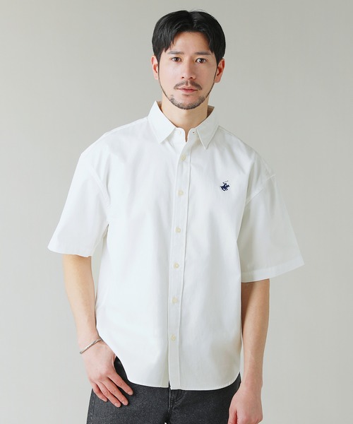 BEVERLY HILLS POLO CLUB(ビバリーヒルズポロクラブ)の「BEVERLY HILLS POLO CLUB ツイルピーチ半袖シャツ(シャツ/ブラウス・メンズ・スミクロ/ネイビー/ホワイト/グリーン・M/L)」の1枚目の写真