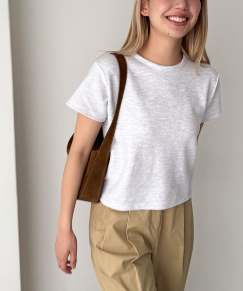 CANAL JEAN（キャナルジーン）の「El mar　ワッフルコンパクトTシャツ（Tシャツ/カットソー・レディース・アイボリー/ネイビー/ヘザーグレー・ONE SIZE）」の2枚目の写真