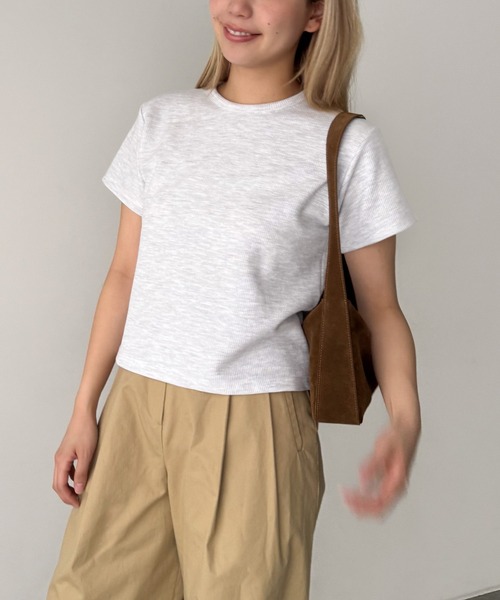 CANAL JEAN（キャナルジーン）の「El mar　ワッフルコンパクトTシャツ（Tシャツ/カットソー・レディース・アイボリー/ネイビー/ヘザーグレー・ONE SIZE）」の4枚目の写真