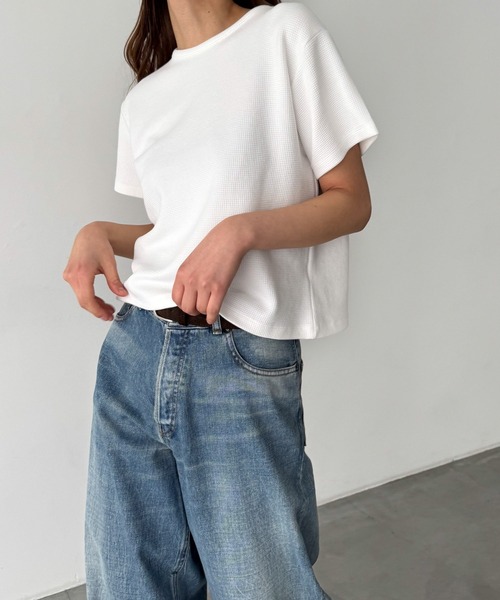 CANAL JEAN（キャナルジーン）の「El mar　ワッフルコンパクトTシャツ（Tシャツ/カットソー・レディース・アイボリー/ネイビー/ヘザーグレー・ONE SIZE）」の7枚目の写真