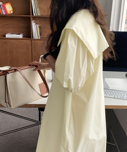 Kuroba(クロバ)の「ビッグセーラーカラー半袖ロングシャツワンピース(シャツワンピース・レディース・ネイビー/ブルー/オフホワイト・FREE)」の5枚目の写真