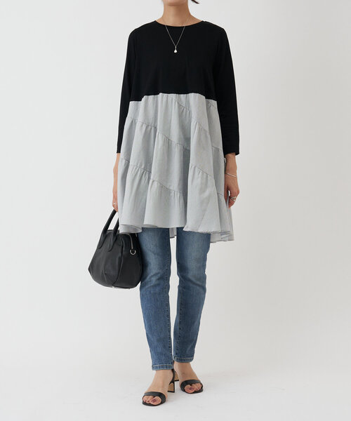 BEARDSLEY(ビアズリー)の「エスカルゴコンビチュニック(シャツ/ブラウス・レディース・ブラック/グレー・FREE)」の3枚目の写真